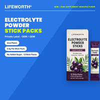 LIFEWORTH Poudre d'Açaï Électrolytique en Sachets - Complément d'Hydratation Sportive et de Récupération Musculaire Sans Sucre Ajouté Marque Blanche GMP
