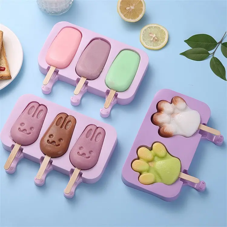 Diy食品グレードアイスボールメーカーツール漫画アイスキューブポップトレイ蓋付きシリコンアイスキャンデーアイスクリーム型子供用
