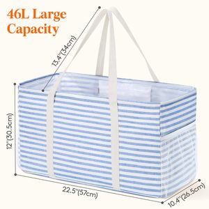 <b>Large</b> Shopping <b>Bag</b> 46 L Foldable <b>Tote</b> with Metal Wire Structure and Reinforced Handles <b>Tote</b> <b>Bag</b> for Supermarket Picnic - Product Image 2