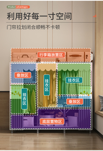 Armoire simple pliable, chambre à coucher, petit appartement, cadre en acier, armoires durables pour <span class=keywords><strong>location</strong></span>, montage facile, rangement - Product Image 5