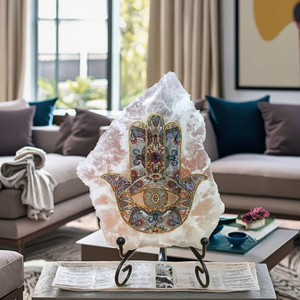 Cuarzo curación piedra preciosa cruda Natural <span class=keywords><strong>Chacra</strong></span> selenita con estatua de mano selenita Chakra Fátima roca losa de cristal para Decoración - Product Image 2