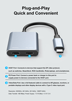 Hub USB-C 2-en-1 8K 60Hz avec sortie vidéo et charge PD 100W pour lunettes AR, téléphone, tablette, ordinateur portable et moniteur
