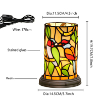 Lampe de table en verre teinté style Tiffany avec oiseaux, décoration pour salon, chambre à coucher, chevet, petite veilleuse, lampe de bureau LED E12 mignonne pour enfants