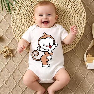 Ropa de Bebé Recién Nacido 100% Algodón al por Mayor, Body de Manga Corta con Estampado de Mono - Product Image 1