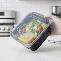 Boîte à lunch bento carrée jetable en PP 750ml 1000ml, conteneur alimentaire en plastique noir épaissi avec couvercle