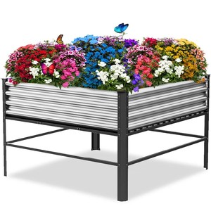 Bac à plantes surélevé en acier carré, grand format, pour fleurs, légumes et herbes - Product Image 1