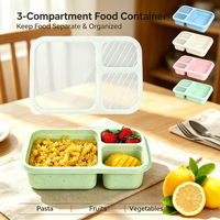 Boîtes alimentaires portables jetables écologiques non toxiques sans BPA en plastique PP pour micro-ondes, réutilisables, en paille de blé, avec compartiments