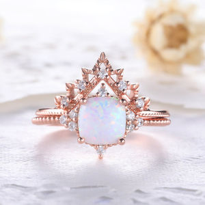 925 Sterling <b>Silver</b> Natural Australian <b>Opal</b> Cz Curved Ladies Engagement Antique <b>Ring</b> Sets - Product Image 1