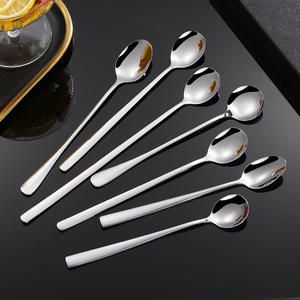 304 ложка для столовых приборов из нержавеющей стали высокого внешнего вида круглая ледяная Западная десертная ложка для смешивания Толстая длинная ручка для вечеринок - Product Image 4