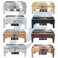 Lefeng – Ensemble chauffe-plat rectangulaire de luxe en acier inoxydable doré pour buffet de mariage, 9L, économe en énergie, pour hôtels