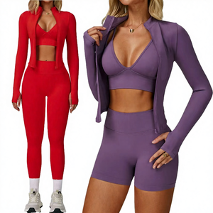 Ensemble de yoga pour femmes, soutien-gorge antichoc, veste à fermeture éclair, short taille haute, vêtements de sport pour la salle de sport - Product Image 4