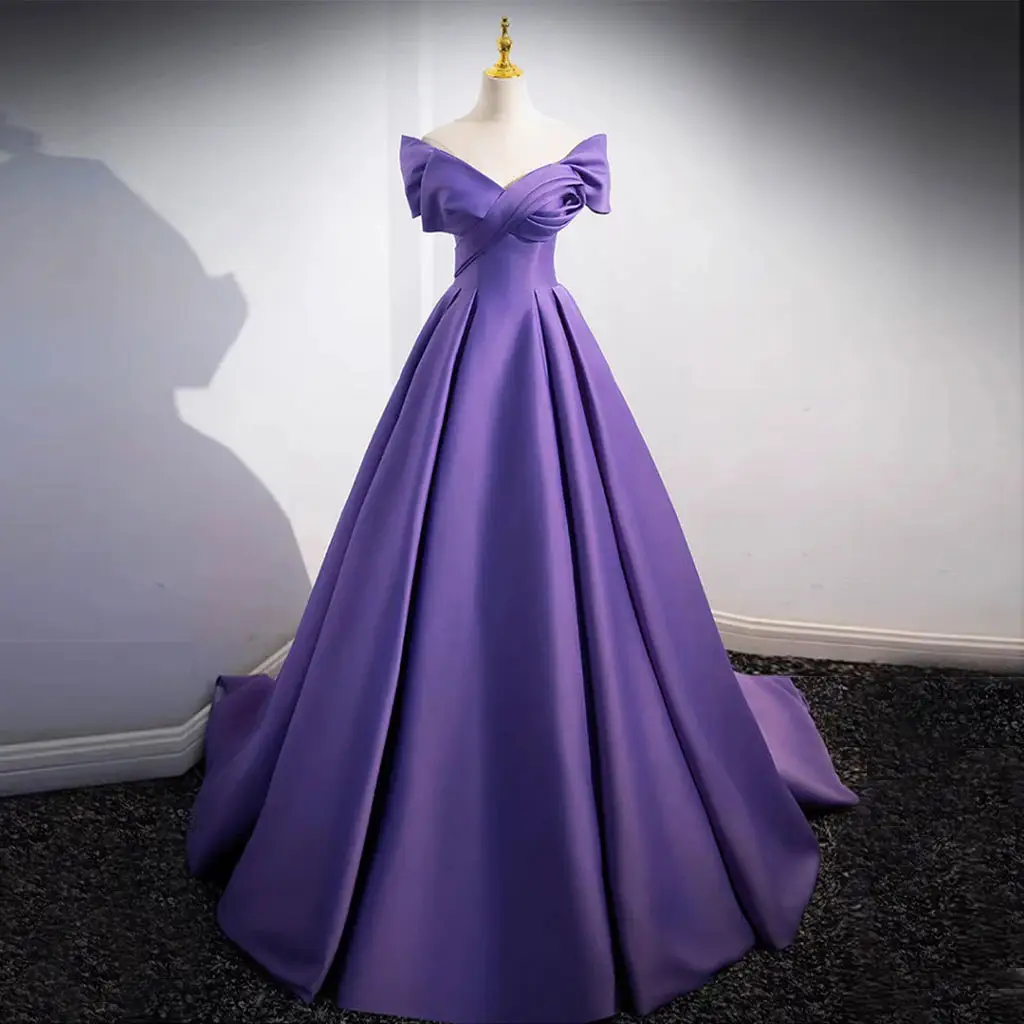 Haute qualité violet col en v a-ligne Satin Corset robe de soirée 2024 parole longueur robe formelle pour les femmes sur mesure