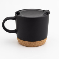 Tasse à café à base de liège noir mat avec logo personnalisé, tasse en céramique avec fond en liège isolé en bois et couvercle anti-éclaboussures