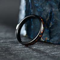 Gentdes Jewelry Bague de mariage personnalisée 4MM Comfort Fit Bague en opale écrasée incrustée de tungstène noir Bague de fiançailles pour femme Bague de couple