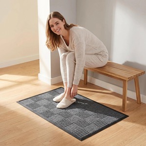 Japanese Korean Style Striped Rectangular Polypropylene Door Mat Black Brown Burgundy Pattern Home Entryway Spot Clean - Product Image 1