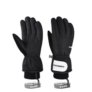 Gants de ski Snowmen noirs imperméables à écran tactile avec fermeture éclair unisexe pour l'hiver en plein air - Product Image 1