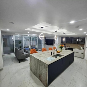 Modern Minimalist Marble <b>Island</b> <b>Table</b> with Polished Stone Countertop for Stylish Kitchen Workspace and Breakfast bar - Product Image 4