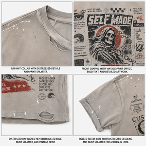 Camiseta Corta Personalizada de Algodón Pesado de 300GSM con Lavado Ácido, Estilo Oversize y Gráfico de Pedrería para Hombre - Product Image 3