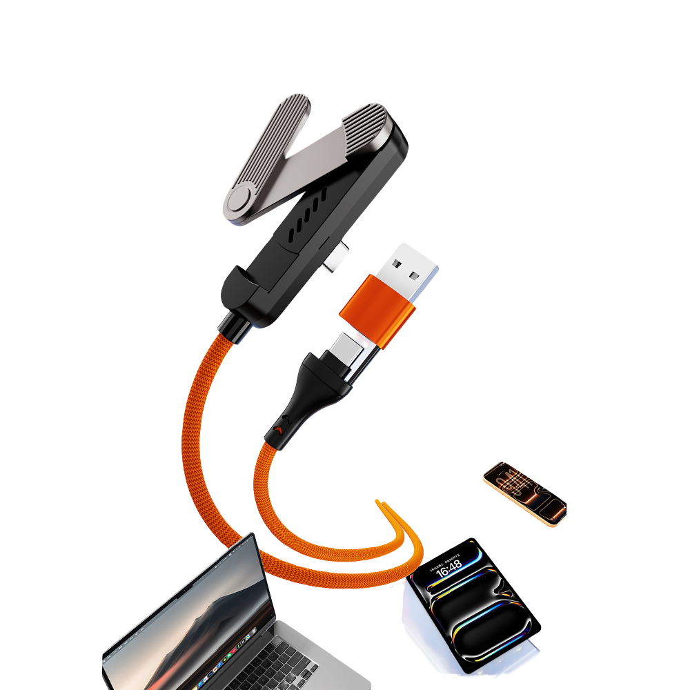 65W 2-in-1 Fast <strong>Charging</strong> Cable with Triple-Folding Stand, TPE Jacket 1.5m High <strong>Speed</strong> for <strong>iPhone</strong> <strong>17</strong> & USB-C Devices