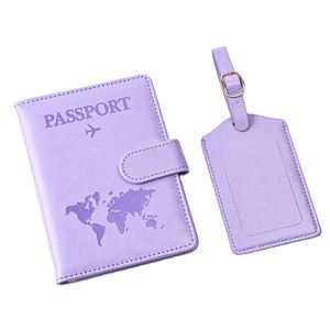 Juego de Porta Pasaportes y Etiqueta de Equipaje de Cuero PU Grueso Personalizable, Impermeable, con Patrón de Letras - Product Image 1