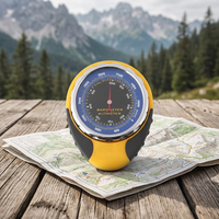 Baromètre analogique jaune avec cadran bleu et lunette métallique pour utilisation en extérieur