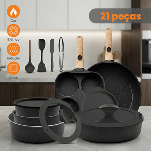 21-Piece Non-Stick Cookware Set With Detachable Wooden Handles Glass Lids <b>Induction</b> Compatible Pots <b>Pans</b> Utensils - Product Image 1