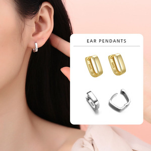 Boucles d'oreilles simples en gros 925 argent Sterling géométrique carré <span class=keywords><strong>Huji</strong></span> Hoop ensemble pour filles Boutique bijoux cadeaux - Product Image 1