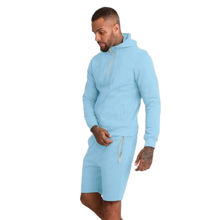 wholesale private label plain cotton sweat suits wholesale Sportswear Man personalized 2PCS SHORT SET high quality