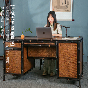 Tang Style Bamboo <b>Desk</b> With Drawer Office <b>Study</b> Computer <b>Desk</b> Wood Surface - Product Image 3