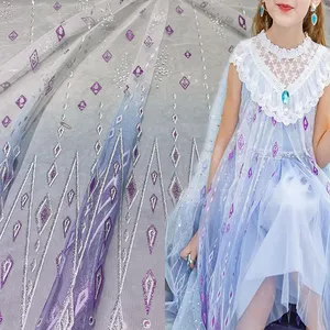 Yüksek kaliteli parlak payetli toz Mesh Glitter baskılı yumuşak tül kumaş prenses elbise doğum günü kız elbise için
