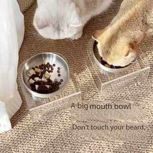 Mangkuk hewan peliharaan besi tahan karat akrilik kotak padat perawatan mulut berdiri ringan ramah lingkungan untuk kucing anjing kucing modis - Product Image 5