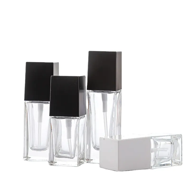 15ml 20ml 30ml 40ml Leere, klare, gefrostete, weiße, quadratische Glas-Squeeze-Lotion-Pump flasche mit schwarzem Deckel von Go Lden