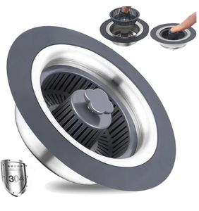 3 in 1 Kitchen <b>Sink</b> Drain <b>Strainer</b> and Stopper Combo, Stainless Steel Pop up Kitchen <b>Sink</b> Stopper, <b>Sink</b> Drain <b>Strainer</b> for Stand - Product Image 1