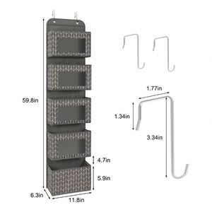 5-<b>Shelf</b> Door Hanging Organizer Foldable Eco-Friendly Multifunction Wall Mount Fabric Storage Clear Window 2 Metal <b>Hooks</b> for - Product Image 2