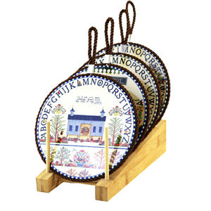 Set de dessous-de-plat et dessous-de-casserole ronds en céramique, style rétro européen, antidérapants, motif floral, isolants thermiquement, pour la décoration intérieure - Product Image 1