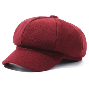 Women's Autumn Sporty <b>Baseball</b> <b>Cap</b> British Korean Inspired Octagonal Woolen Beret Solid Color <b>Plain</b> Felt Jersey for Sports - Product Image 4