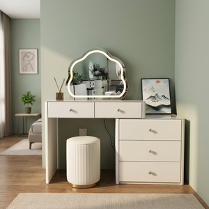 Modern Makeup <b>Vanity</b> <b>Table</b> With Lighted <b>Mirror</b> Storage Desk For Bedroom Furniture - Product Image 2