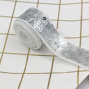 new arrival wholesale 2cm net mesh silver embroidered sequin lace trim party embroidery lace sequin fabric for dress