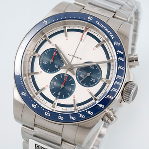 นาฬิกาสปอร์ตสไตล์ 835 รุ่น Three-eye Chronograph Automatic Watch R71 สำหรับผู้ชาย พร้อม Tachymeter ตัวเรือนสแตนเลสสตีล ขอบหน้าปัดสีน้ำเงิน สายนาฬิกาแบบ Bracelet - Product Image 1