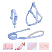 Ensemble laisse et harnais personnalisé transfrontalier pour chien, avec lumières, rembourré, détails rivetés, en PVC, style gilet, souple et anti-éclatement, pour petits/grands chiens