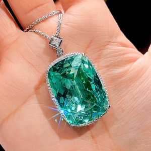 Pendentif <span class=keywords><strong>émeraude</strong></span> haut de gamme de luxe incrusté de Zircon étincelant Collier de Zircon vert de luxe - Product Image 5