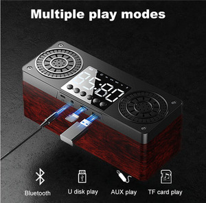 Đồng hồ báo thức kỹ thuật số chất liệu vân gỗ di động kết nối không dây radio âm thanh đa phương tiện stereo hai kênh - Product Image 6