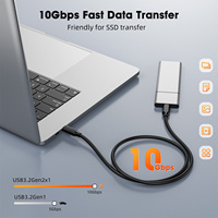 Kabel USB 3.2 Tipe C ke C 0.2m-3m 60W PD Pengisian Cepat 10Gbps Kabel USB-C Pendek untuk Pengaturan SSD Workstation Desktop