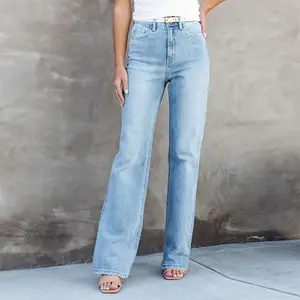 2023 été nouveaux jeans pour femmes en Europe et aux États-Unis mode simple pantalon bleu clair droit Slim