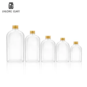 Custom logo Refillable Glass Bottles Soft Drinking Beverage Small Mini Bottle with gold cap