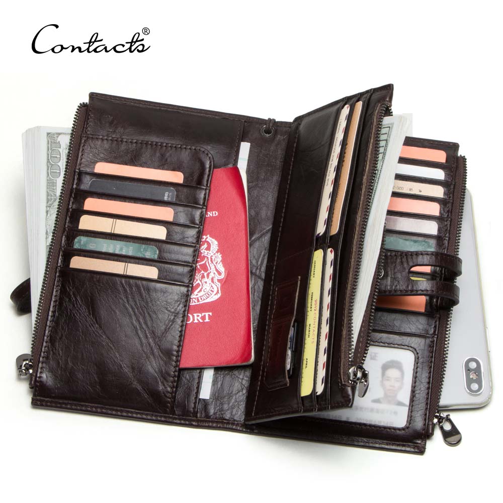 drop ship contact's wholesale fashion genuine cowhide leather triple zipper men leather wallet phone pocket with card holder