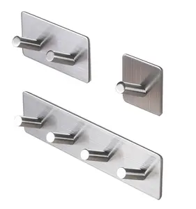 Adhesive Wall Door Back Hooks Heavy Duty Stainless Steel Clothes Hanger Bathroom Kitchen Towel Hook