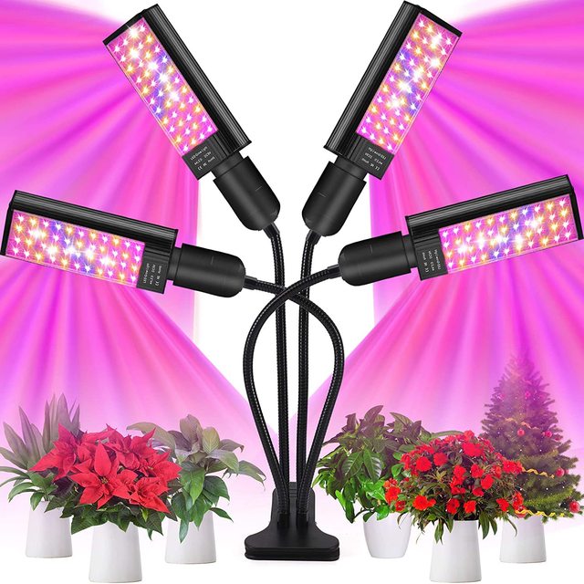 Grow Lights for Indoor Plants 96W Full Spectrum 176LEDs Growing Lamp with Timer 4 Heads Clip-On for Vegetables Houseplants Bloom