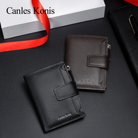 Dompet Kulit Vintage Pria Pendek Merk Kustom, Anti RFID, Kancing Tutup, Desain Lipat 3, Lapisan Poliester, Multifungsi