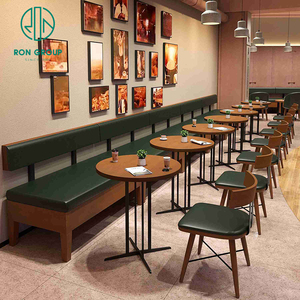 Gran oferta, mesa redonda de madera para <span class=keywords><strong>comida</strong></span> rápida personalizada, silla de cuero para café, cabina verde, banco, asientos, restaurante, juegos de muebles comerciales - Product Image 1